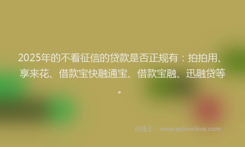 2025年的不看征信的贷款是否正规有：拍拍用、享来花、借款宝快融通宝、借款宝融、迅融贷等。