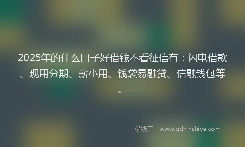 2025年的什么口子好借钱不看征信有：闪电借款、现用分期、薪小用、钱袋易融贷、信融钱包等。