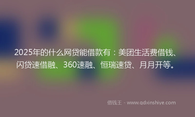 2025年的什么网贷能借款有：美团生活费借钱、闪贷速借融、360速融、恒瑞速贷、月月开等。