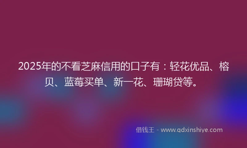 2025年的不看芝麻信用的口子有：轻花优品、榕贝、蓝莓买单、新一花、珊瑚贷等。