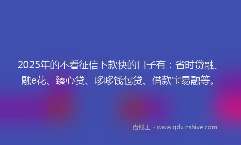 2025年的不看征信下款快的口子有：省时贷融、融e花、臻心贷、哆哆钱包贷、借款宝易融等。