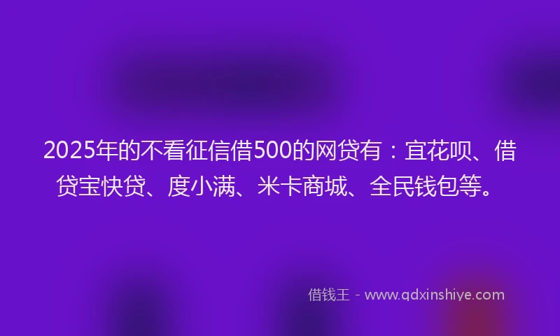 2025年的不看征信借500的网贷有：宜花呗、借贷宝快贷、度小满、米卡商城、全民钱包等。