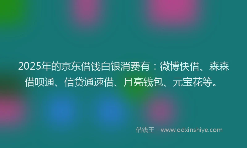 2025年的京东借钱白银消费有：微博快借、森森借呗通、信贷通速借、月亮钱包、元宝花等。