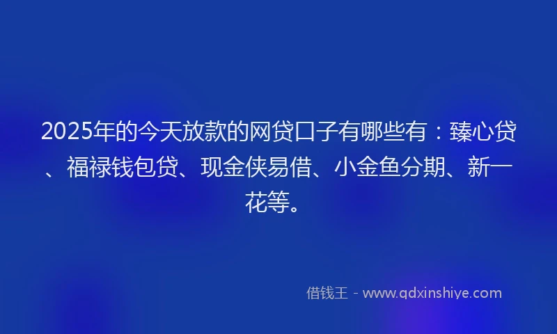 2025年的今天放款的网贷口子有哪些有：臻心贷、福禄钱包贷、现金侠易借、小金鱼分期、新一花等。