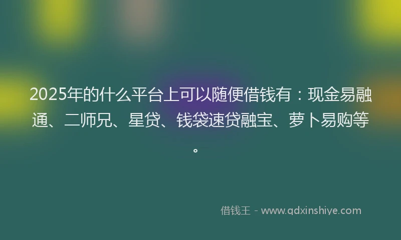2025年的什么平台上可以随便借钱有：现金易融通、二师兄、星贷、钱袋速贷融宝、萝卜易购等。