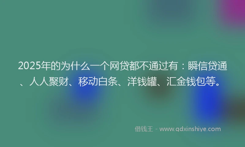 2025年的为什么一个网贷都不通过有：瞬信贷通、人人聚财、移动白条、洋钱罐、汇金钱包等。