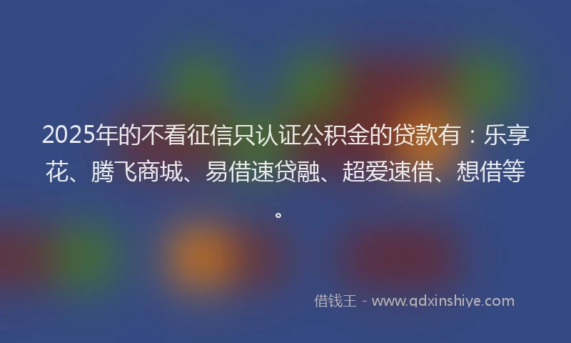 2025年的不看征信只认证公积金的贷款有：乐享花、腾飞商城、易借速贷融、超爱速借、想借等。