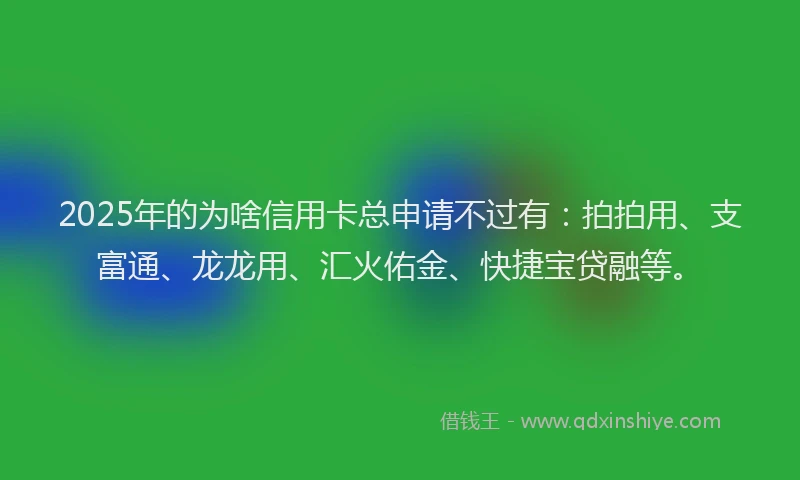2025年的为啥信用卡总申请不过有：拍拍用、支富通、龙龙用、汇火佑金、快捷宝贷融等。
