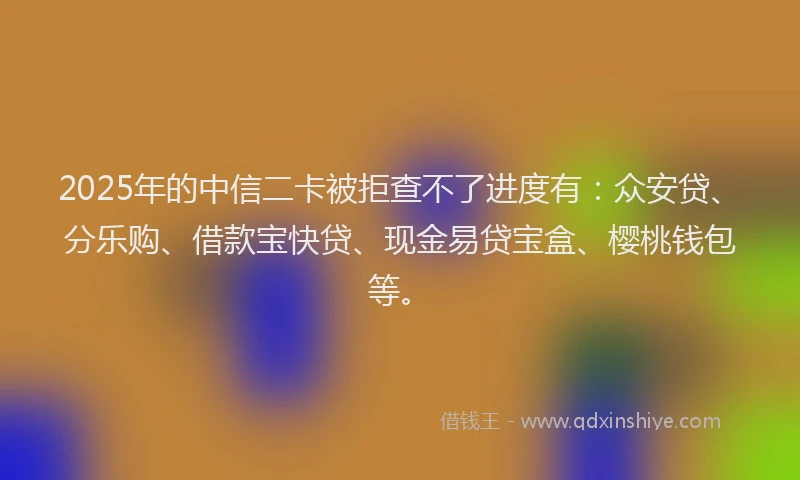 2025年的中信二卡被拒查不了进度有：众安贷、分乐购、借款宝快贷、现金易贷宝盒、樱桃钱包等。