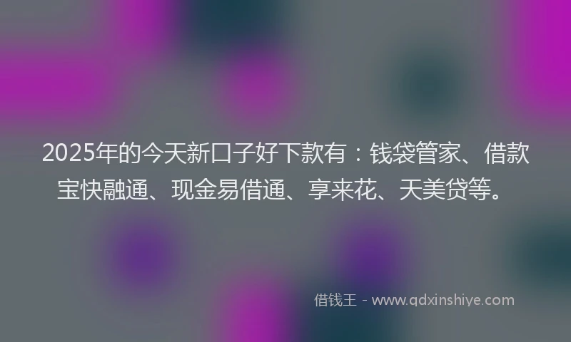 2025年的今天新口子好下款有：钱袋管家、借款宝快融通、现金易借通、享来花、天美贷等。