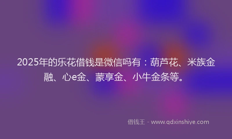 2025年的乐花借钱是微信吗有：葫芦花、米族金融、心e金、蒙享金、小牛金条等。