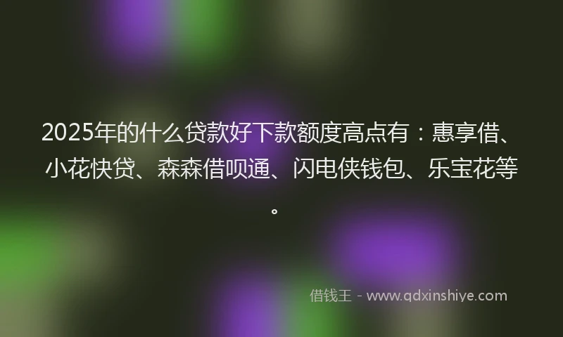 2025年的什么贷款好下款额度高点有：惠享借、小花快贷、森森借呗通、闪电侠钱包、乐宝花等。