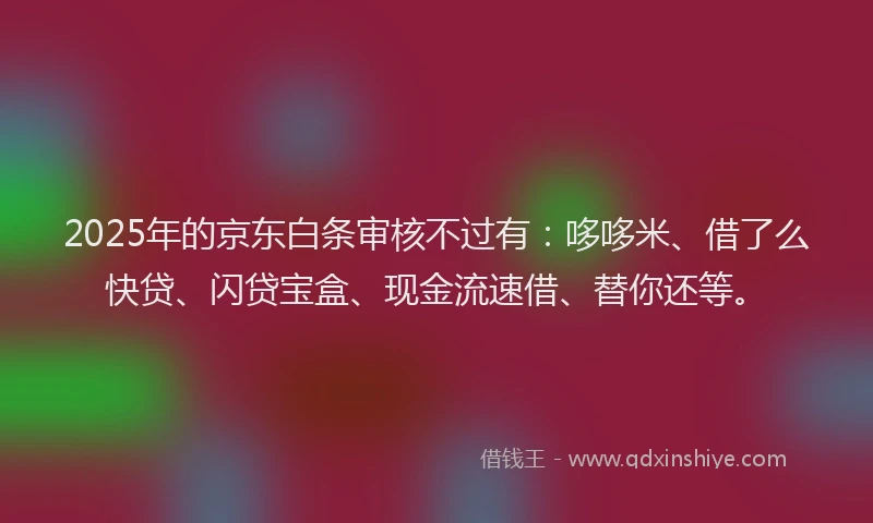 2025年的京东白条审核不过有：哆哆米、借了么快贷、闪贷宝盒、现金流速借、替你还等。