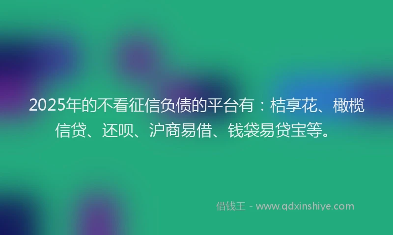 2025年的不看征信负债的平台有：桔享花、橄榄信贷、还呗、沪商易借、钱袋易贷宝等。