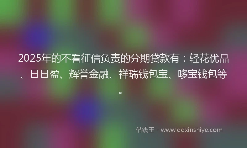 2025年的不看征信负责的分期贷款有：轻花优品、日日盈、辉誉金融、祥瑞钱包宝、哆宝钱包等。