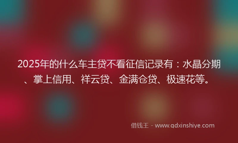 2025年的什么车主贷不看征信记录有：水晶分期、掌上信用、祥云贷、金满仓贷、极速花等。