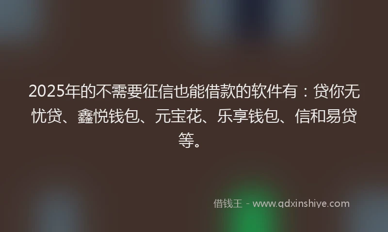 2025年的不需要征信也能借款的软件有：贷你无忧贷、鑫悦钱包、元宝花、乐享钱包、信和易贷等。