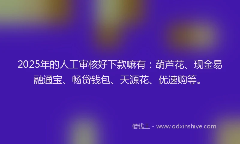 2025年的人工审核好下款嘛有：葫芦花、现金易融通宝、畅贷钱包、天源花、优速购等。