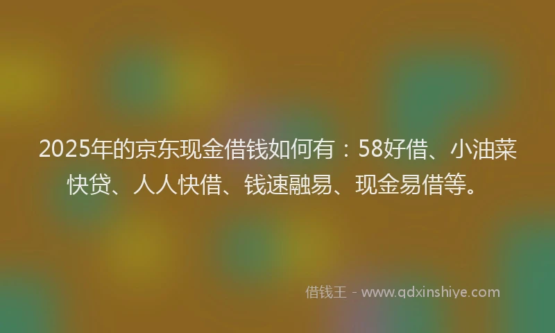 2025年的京东现金借钱如何有：58好借、小油菜快贷、人人快借、钱速融易、现金易借等。