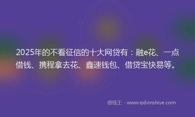 2025年的不看征信的十大网贷有：融e花、一点借钱、携程拿去花、鑫速钱包、借贷宝快易等。