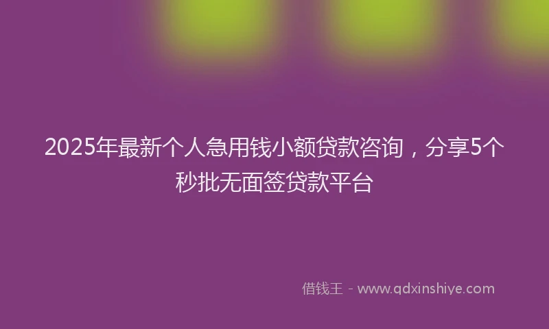 2025年最新个人急用钱小额贷款咨询，分享5个秒批无面签贷款平台