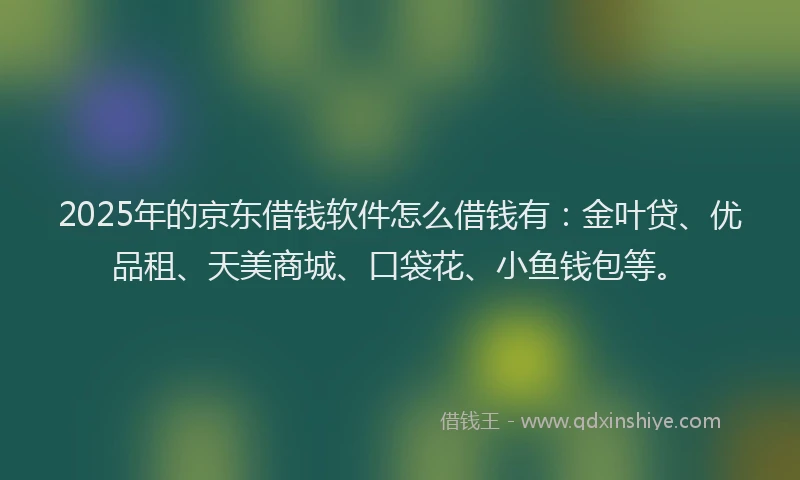 2025年的京东借钱软件怎么借钱有：金叶贷、优品租、天美商城、口袋花、小鱼钱包等。