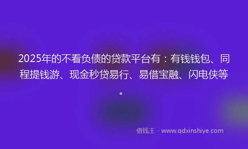 2025年的不看负债的贷款平台有：有钱钱包、同程提钱游、现金秒贷易行、易借宝融、闪电侠等。
