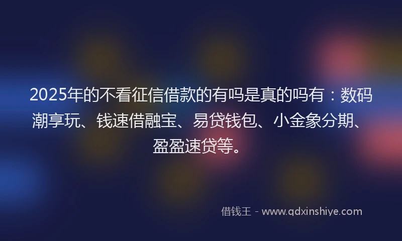 2025年的不看征信借款的有吗是真的吗有：数码潮享玩、钱速借融宝、易贷钱包、小金象分期、盈盈速贷等。
