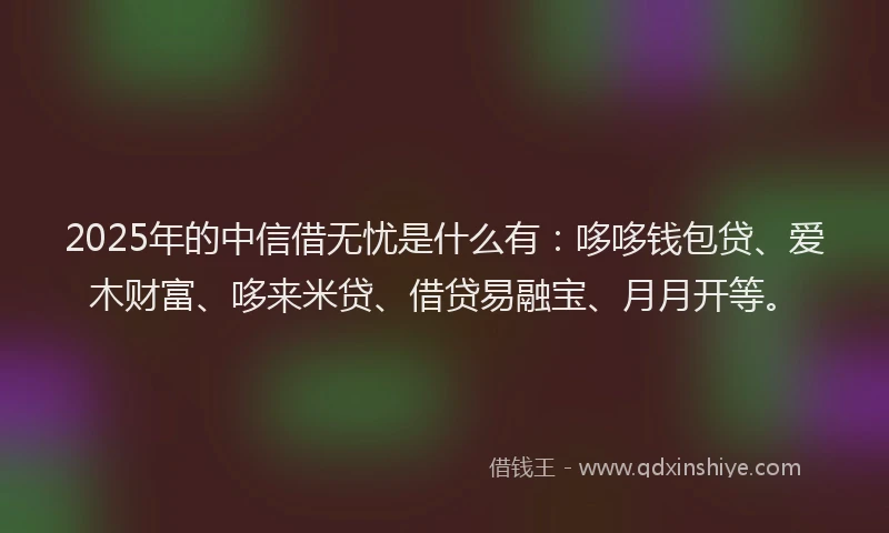 2025年的中信借无忧是什么有：哆哆钱包贷、爱木财富、哆来米贷、借贷易融宝、月月开等。