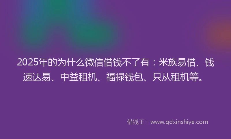 2025年的为什么微信借钱不了有：米族易借、钱速达易、中益租机、福禄钱包、只从租机等。