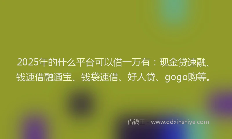 2025年的什么平台可以借一万有：现金贷速融、钱速借融通宝、钱袋速借、好人贷、gogo购等。