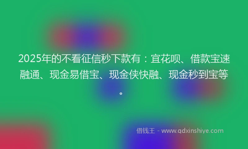 2025年的不看征信秒下款有：宜花呗、借款宝速融通、现金易借宝、现金侠快融、现金秒到宝等。
