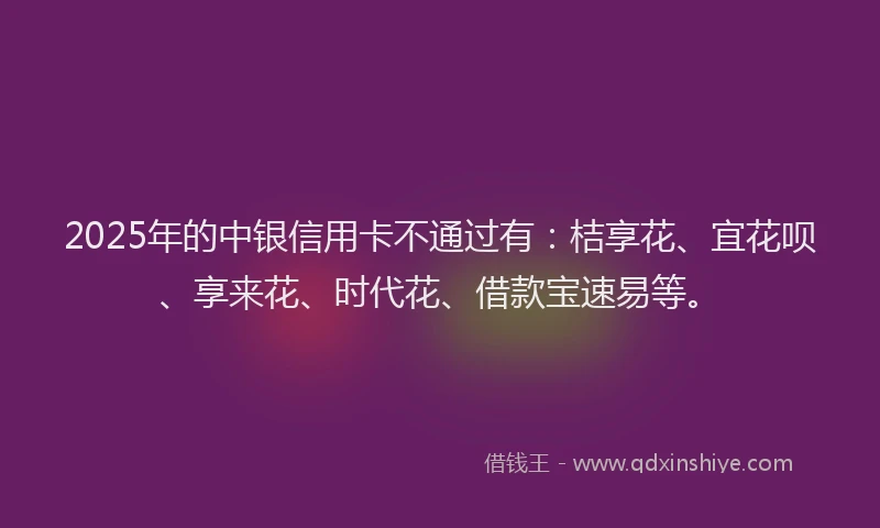 2025年的中银信用卡不通过有：桔享花、宜花呗、享来花、时代花、借款宝速易等。