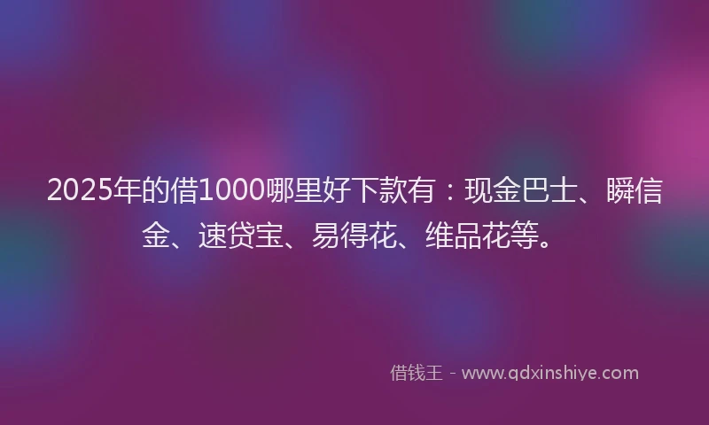 2025年的借1000哪里好下款有：现金巴士、瞬信金、速贷宝、易得花、维品花等。
