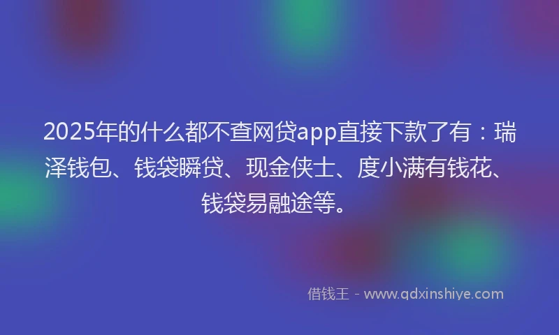 2025年的什么都不查网贷app直接下款了有：瑞泽钱包、钱袋瞬贷、现金侠士、度小满有钱花、钱袋易融途等。