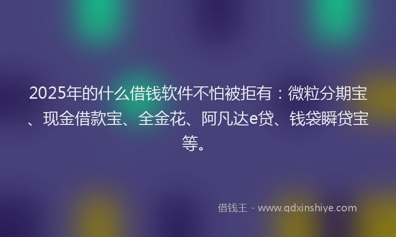 2025年的什么借钱软件不怕被拒有：微粒分期宝、现金借款宝、全金花、阿凡达e贷、钱袋瞬贷宝等。