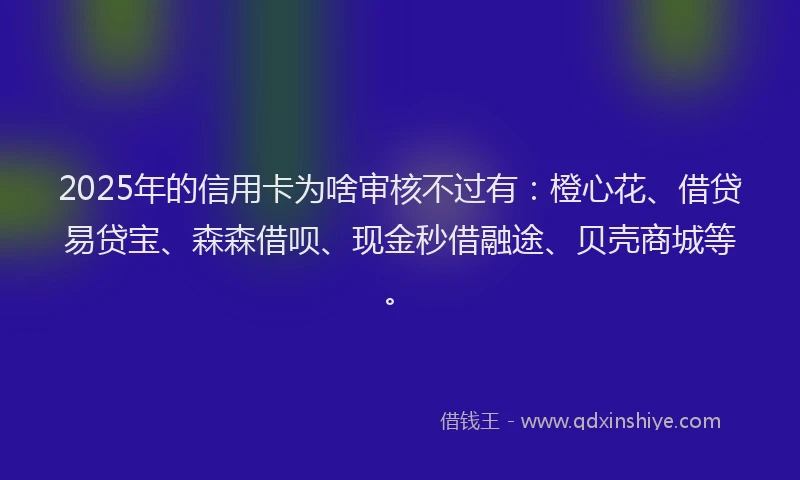 2025年的信用卡为啥审核不过有：橙心花、借贷易贷宝、森森借呗、现金秒借融途、贝壳商城等。