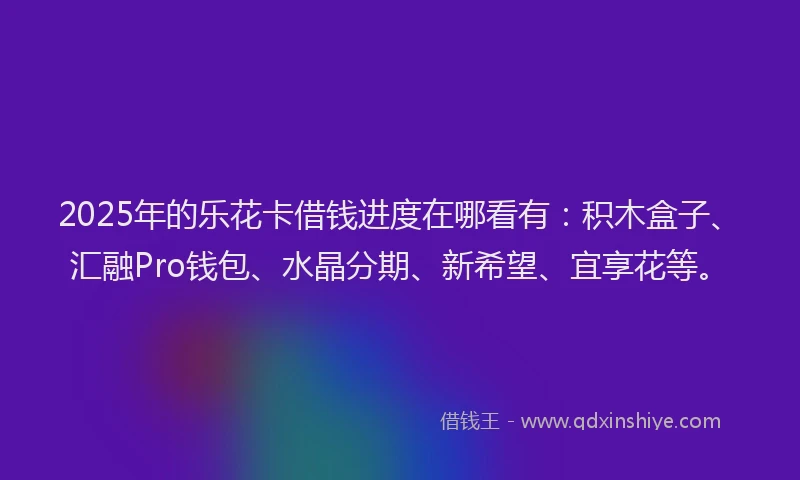 2025年的乐花卡借钱进度在哪看有：积木盒子、汇融Pro钱包、水晶分期、新希望、宜享花等。