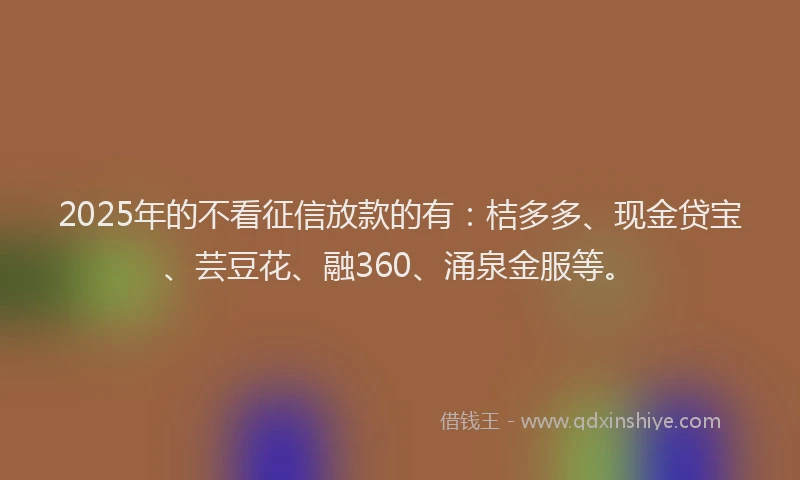 2025年的不看征信放款的有：桔多多、现金贷宝、芸豆花、融360、涌泉金服等。