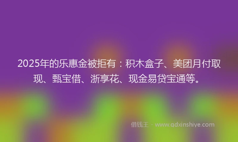 2025年的乐惠金被拒有：积木盒子、美团月付取现、甄宝借、浙享花、现金易贷宝通等。