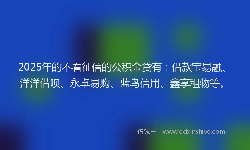 2025年的不看征信的公积金贷有：借款宝易融、洋洋借呗、永卓易购、蓝鸟信用、鑫享租物等。