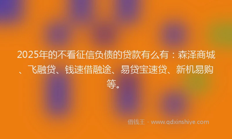 2025年的不看征信负债的贷款有么有：森泽商城、飞融贷、钱速借融途、易贷宝速贷、新机易购等。