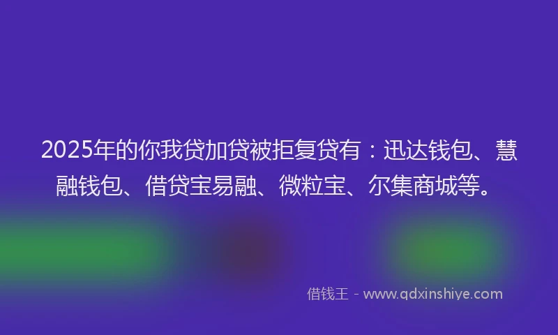 2025年的你我贷加贷被拒复贷有：迅达钱包、慧融钱包、借贷宝易融、微粒宝、尔集商城等。