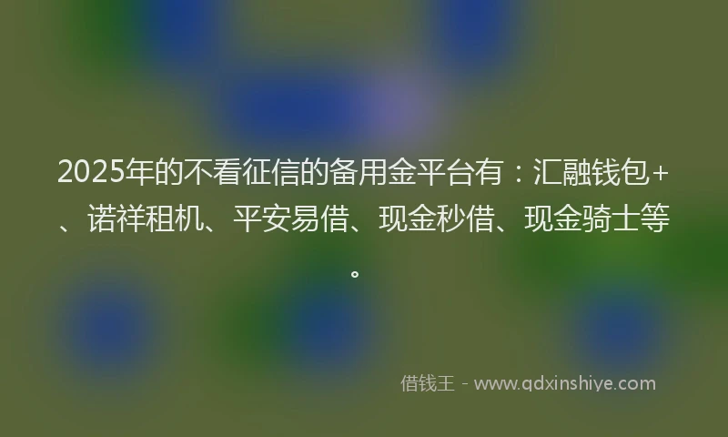 2025年的不看征信的备用金平台有：汇融钱包+、诺祥租机、平安易借、现金秒借、现金骑士等。