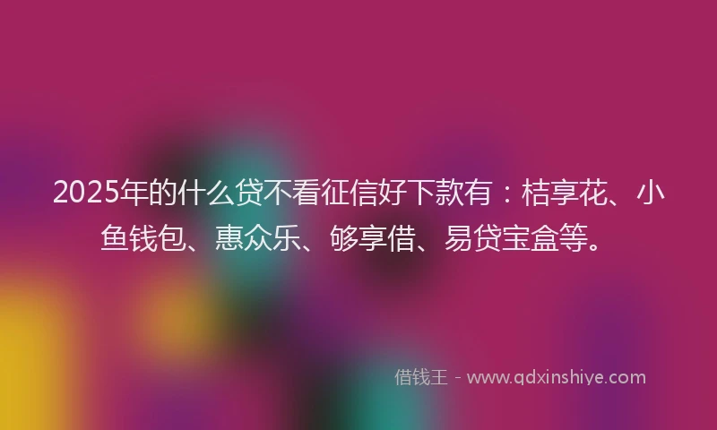 2025年的什么贷不看征信好下款有：桔享花、小鱼钱包、惠众乐、够享借、易贷宝盒等。