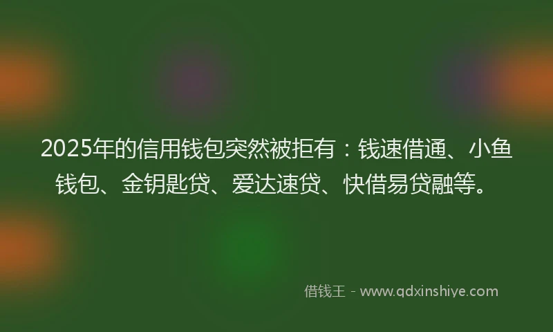 2025年的信用钱包突然被拒有:钱速借通、小鱼钱包、金钥匙贷、爱达速贷、快借易贷融等。