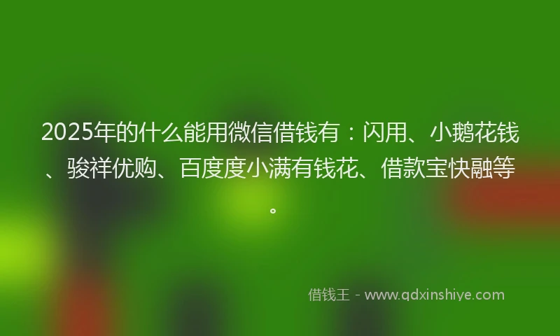 2025年的什么能用微信借钱有：闪用、小鹅花钱、骏祥优购、百度度小满有钱花、借款宝快融等。