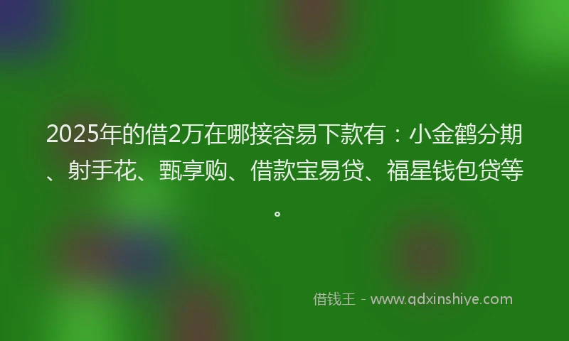 2025年的借2万在哪接容易下款有：小金鹤分期、射手花、甄享购、借款宝易贷、福星钱包贷等。