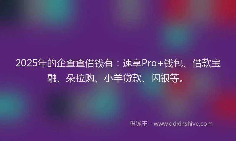 2025年的企查查借钱有：速享Pro+钱包、借款宝融、朵拉购、小羊贷款、闪银等。