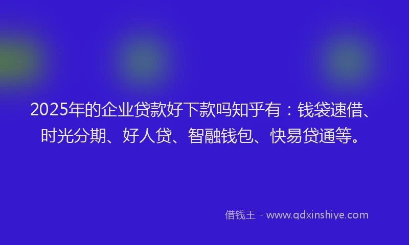 2025年的企业贷款好下款吗知乎有：钱袋速借、时光分期、好人贷、智融钱包、快易贷通等。